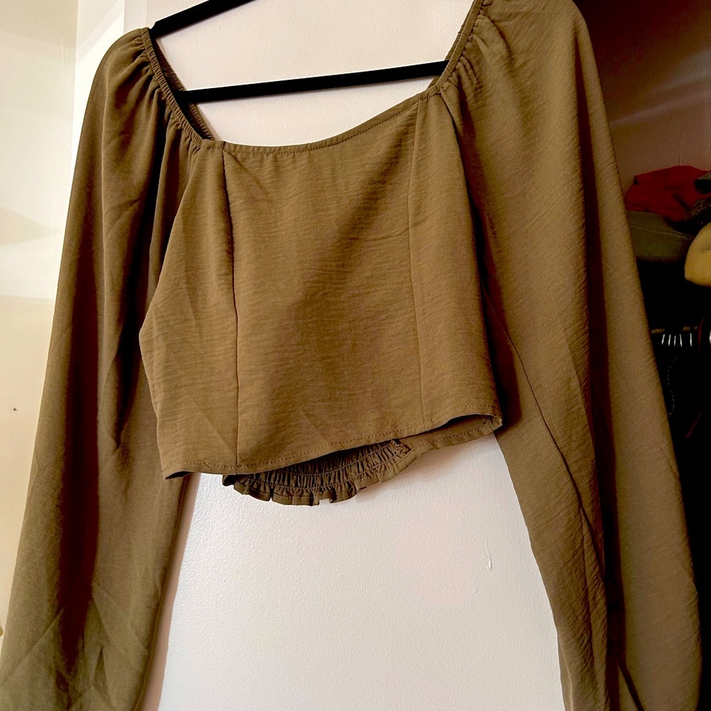 Army green silky blouse